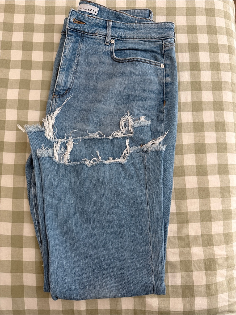 LOFT Light Blue Skinny Jeans with Distressed Knees